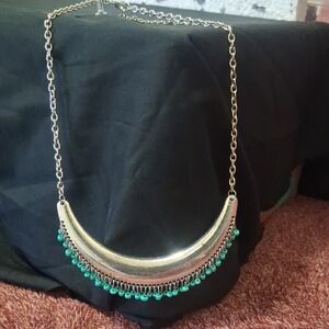 paparazzi Silver Crescent Necklace with Turquoise Bead Fringe